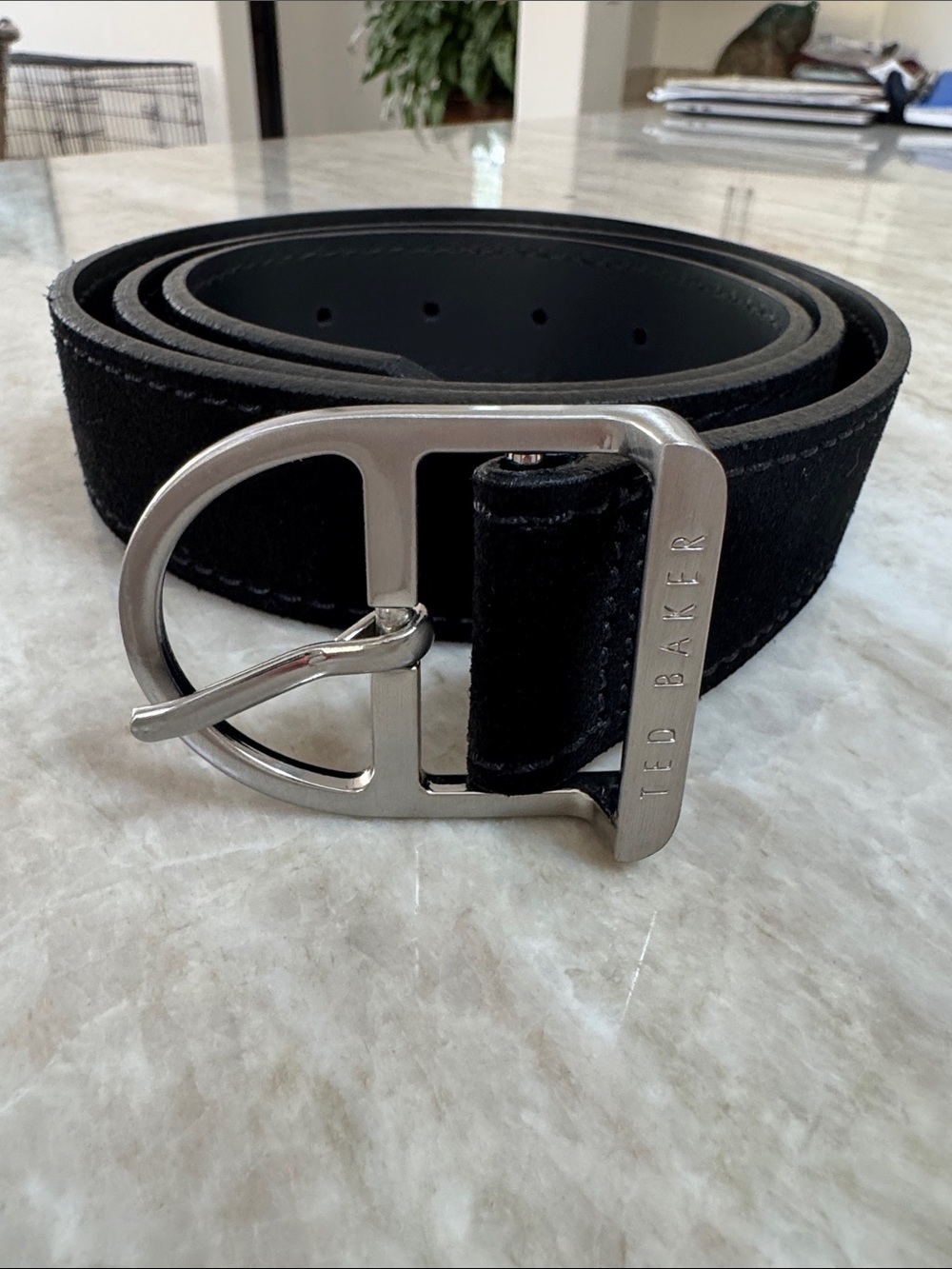 Ted Baker Black Suede Belt with Silver-Tone Buckle 36”